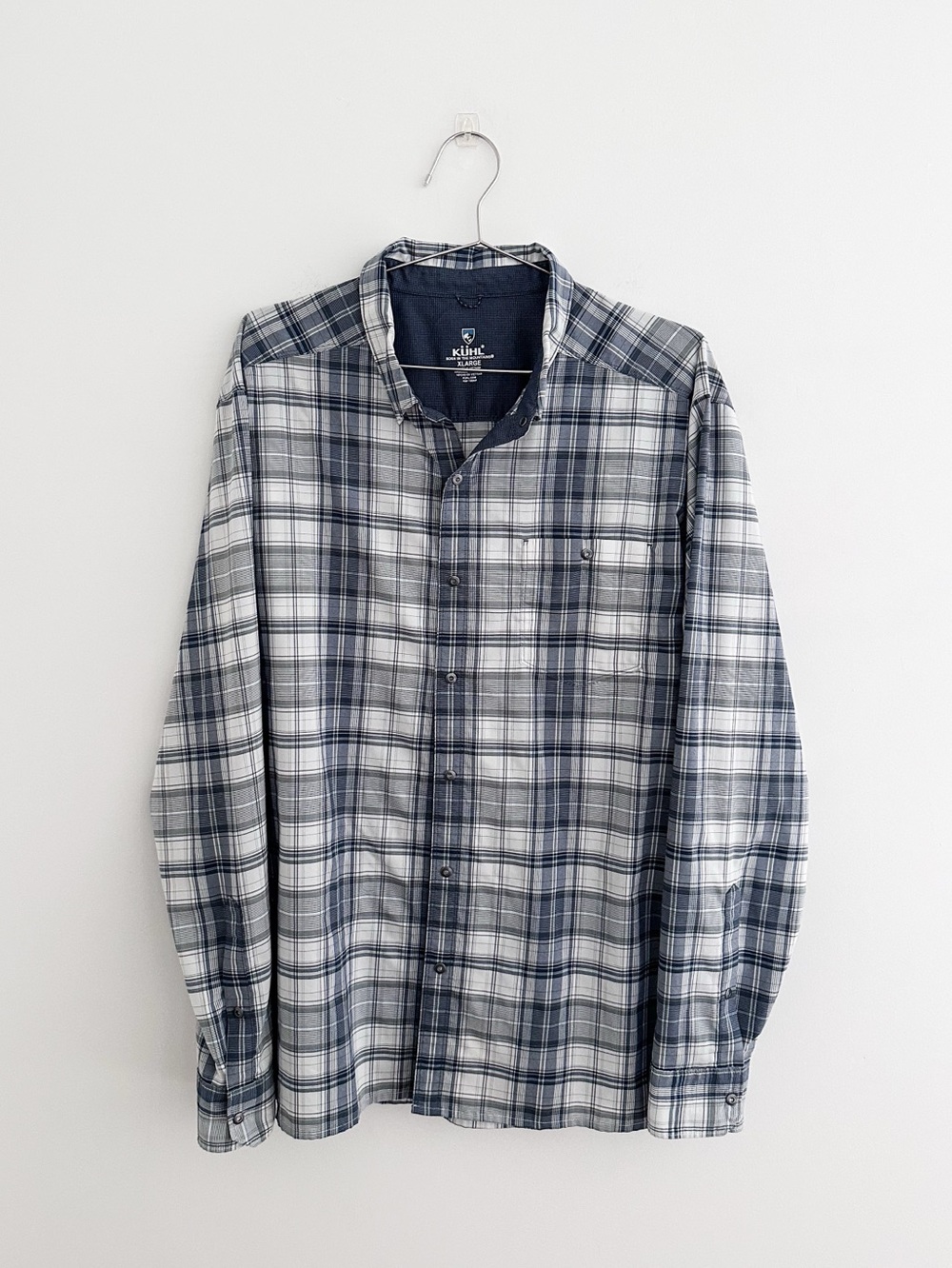 Kuhl Response Lite Long Sleeve Shirt Gray Plaid Lightweight Performance Size XL